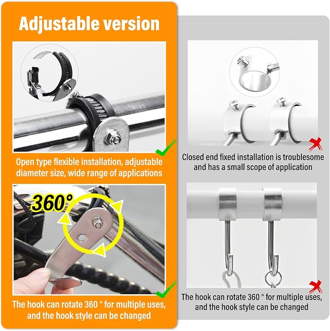 Tube Rod Hooks, Stainless Steel Adjustable J Hooks, - Image 3