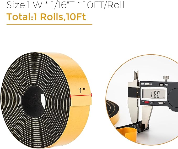 Ravinte Weather Stripping Door Seal, 1 x 1/16" Adhesive Foam Tape, 10 FT | - Image 3