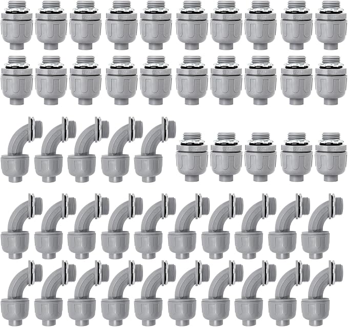 50 Pack 1/2 Inch Liquid Tight Connectors by Feotech