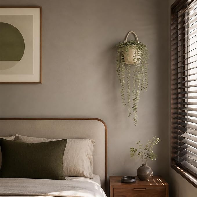 Fake Hanging Plant, Eucalyptus in Wall Woven Planters | Artificial Faux Plants - Image 6