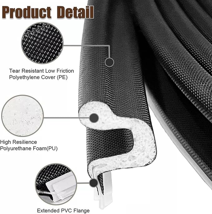40 FT Door Frame Extra Thick Kerf Non-Adhesive Weather Stripping Seal Strip PU - Image 5
