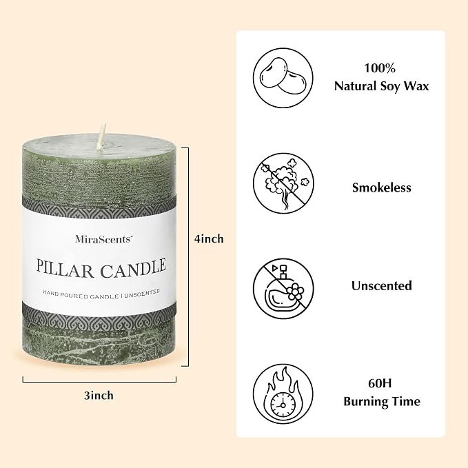 3x4 Inch Moss Green Pillar Candles Set of 3 - Image 5