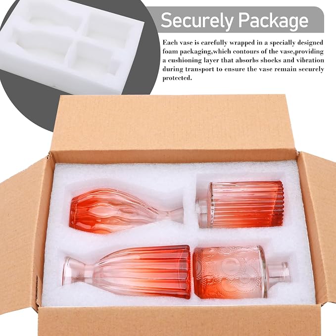Glass Bud Vases Set of 4, Small Orange Flower Vases - Image 8