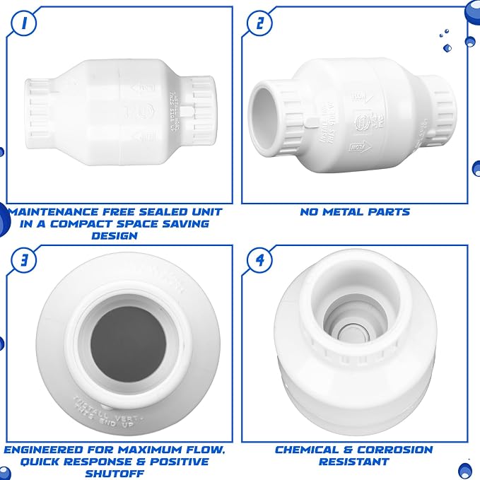 Geetery 2 Pcs 3/4'' PVC Check Valve Slip Swing No Spring Back Flow Preventer - Image 4