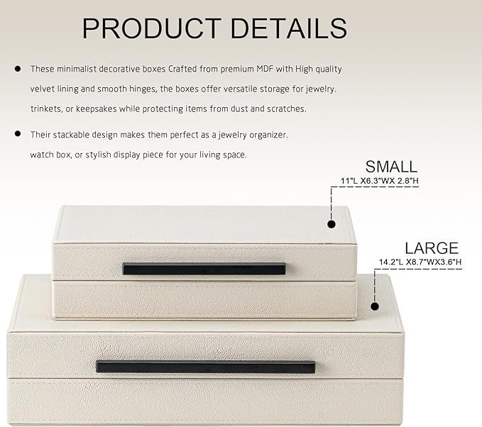 Set of 2 Beige Shagreen Decorative Storage Boxes - Image 4