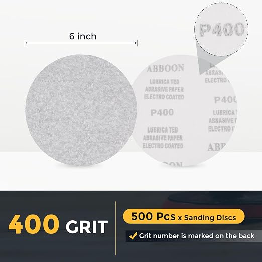 HARFINGTON 50 Pcs 6 Inch Sanding Disc 400 Grit White Aluminum Oxide | Hook and - Image 2