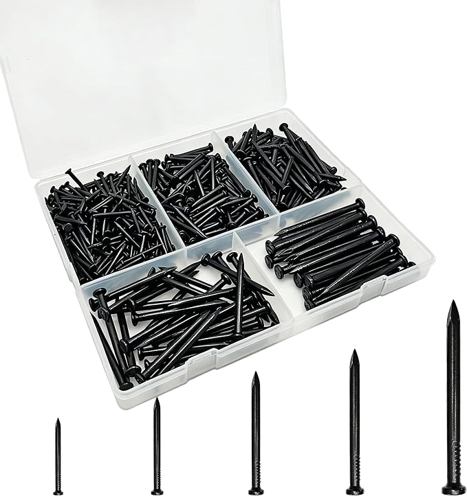 330 Pcs Black Concrete Nails Assortment Kit, 5 Sizes from 3/4 Inch to 2 Inch by ELOOGAA
