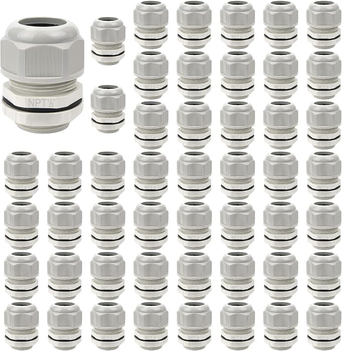 50 Pack NPT 1/2" Cable Glands Waterproof Adjustable 6-12mm Cable Connectors by LeMotech