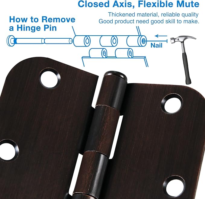 TDCHINGES Rounded Door Hinges 3.5" x 3 1/2" Oil Rubbed Bronze 5/8" 12 Pack | - Image 4