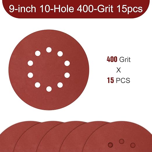 9 Inch 10 Holes Sanding Disc 400 Grit Drywall Sandpaper 15pcs - Image 2