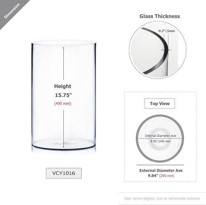 WGV Cylinder Vase, Width 10", Height 16", Floral Container, Planter Terrarium - Image 2