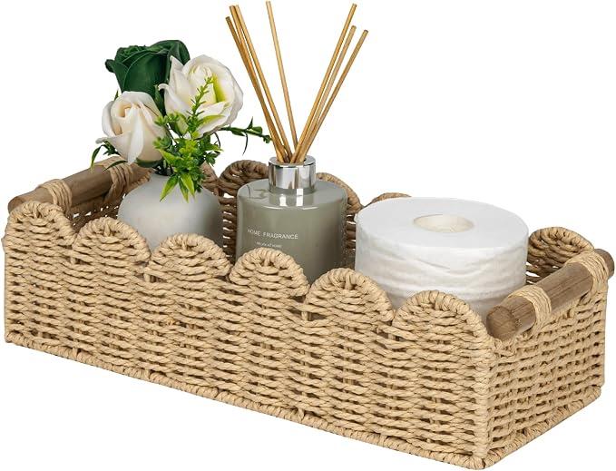 CubesLand Scalloped Toilet Paper Storage Basket W/Handle by CubesLand