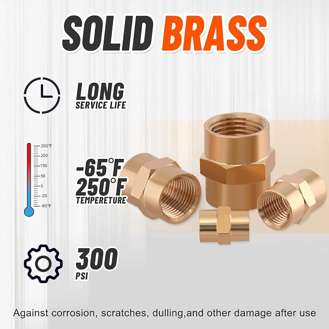 24Pcs Brass Pipe Fittings Hex Coupling Kit, 1/8" 1/4" 3/8" 1/2" NPT | 1/4 Inch - Image 3