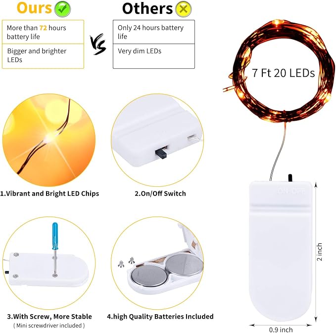 Brightown Halloween Orange Fairy String Lights: 12 Pack 7 Ft 20 LED Battery - Image 7