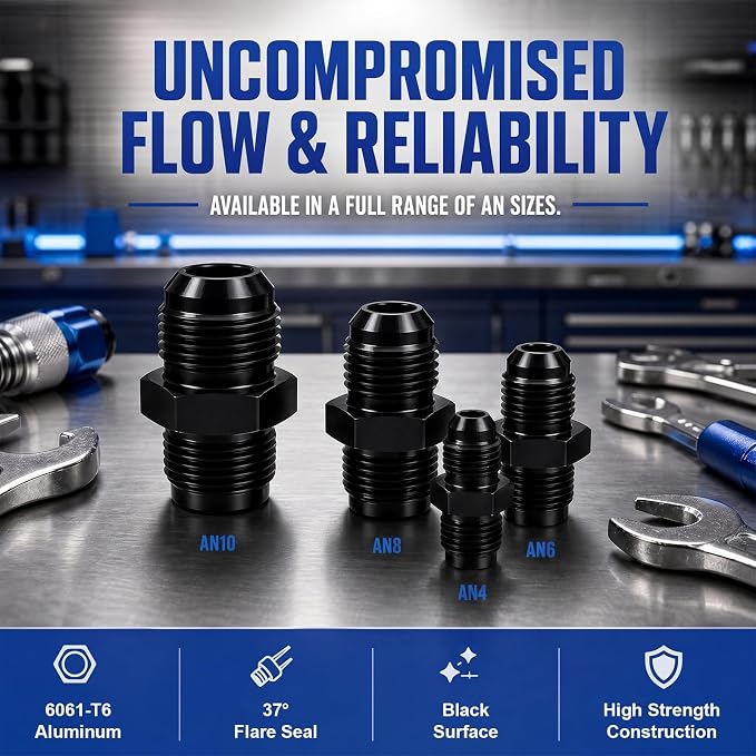 8AN to 8AN Male Flare Coupler, Aluminum Union Straight Fuel Line Fitting - Image 3