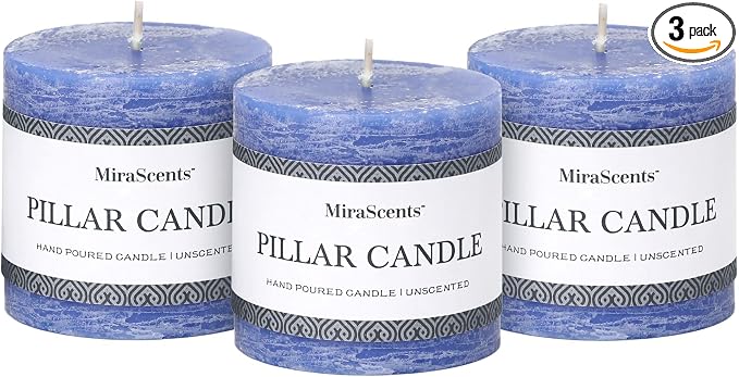 3x3 Inch Blue Pillar Candles Set of 3 by MiraScents