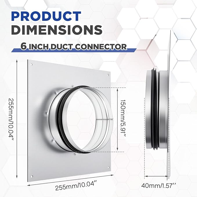 Zonon 6 Inch Duct Connector Flange Galvanized Steel Dryer Vent Connector - Image 2