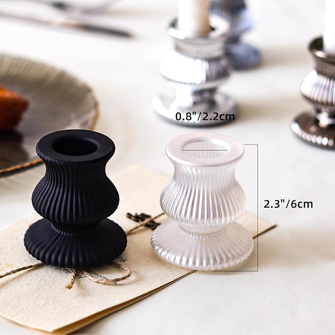 WDHODEC Black White Candlestick Holders 12PCS Glass Taper Candle Holders - Image 6