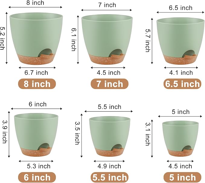 QRRICA Plant Pots 8/7/6.5/6/5.5/5 Inch Self Watering Pots, Plastic Flower Pots - Image 3