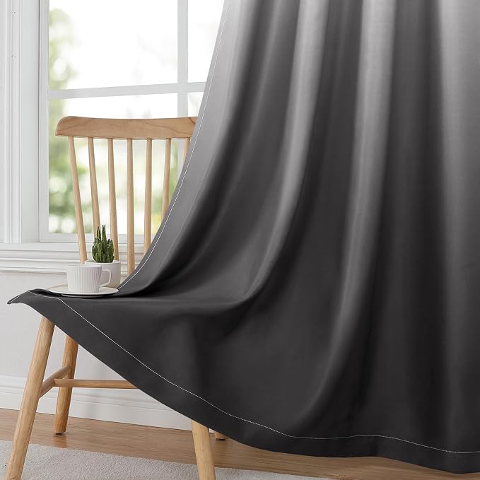 HOMEIDEAS Grey Gray Ombre 100% Blackout 52W x 84L 2 Panels | Gradient, Room - Image 3
