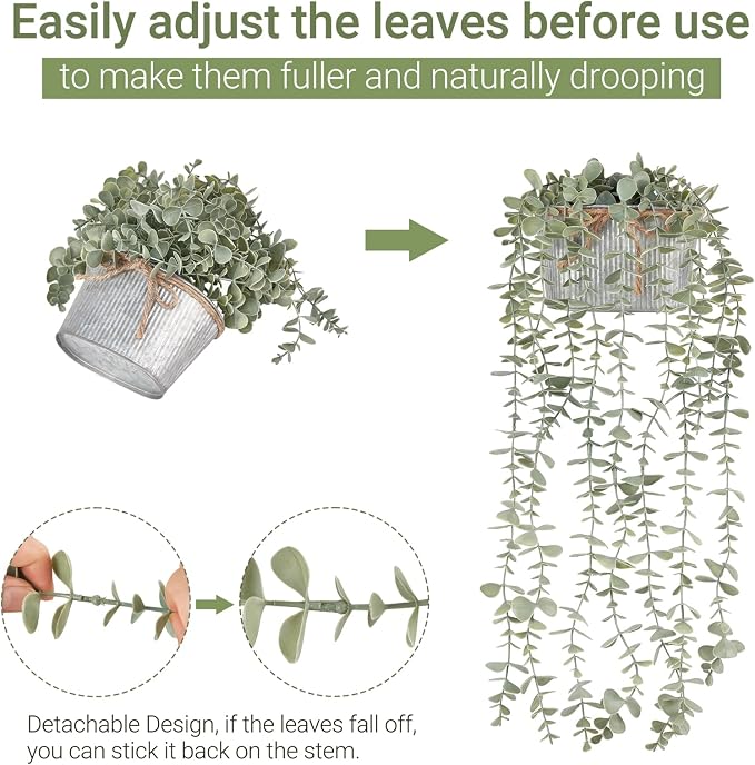 Mkono Fake Hanging Plants in Farmhouse Galvanized Pots - Image 5
