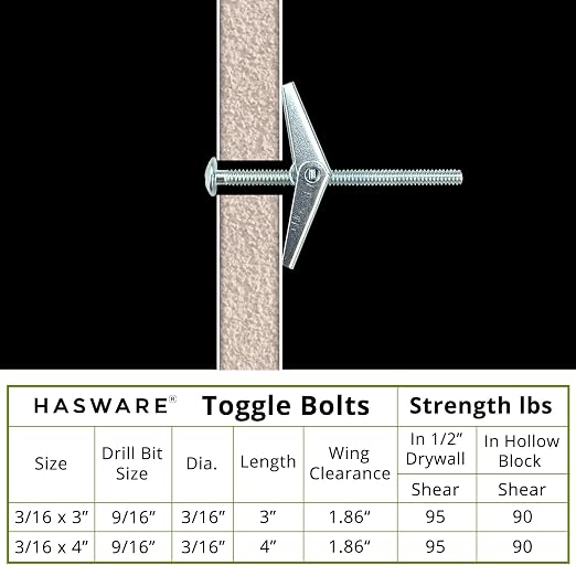 HASWARE Toggle Bolt Zinc Plated Steel and Wing Nut - Image 4