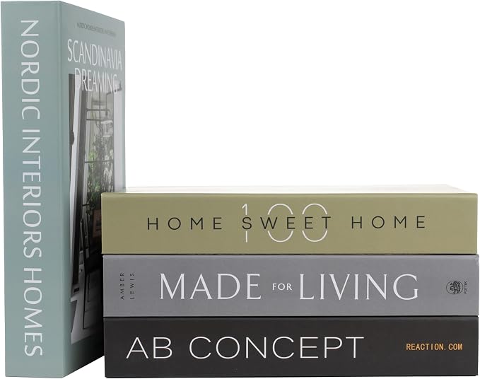 4 Pcs Decorative Books | Faux Olive Coffee Table & Shelf Decor | Earthy by PROBENEX-Elevateyourhomedecor