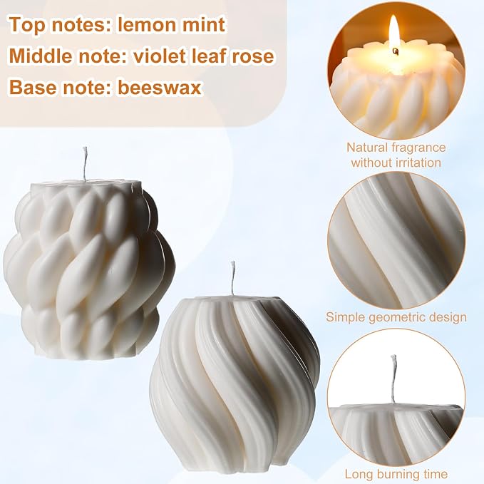 Threlaco 2 Pcs Decorative Pillar Candles Modern Aesthetic Knot Ball Swirl - Image 3