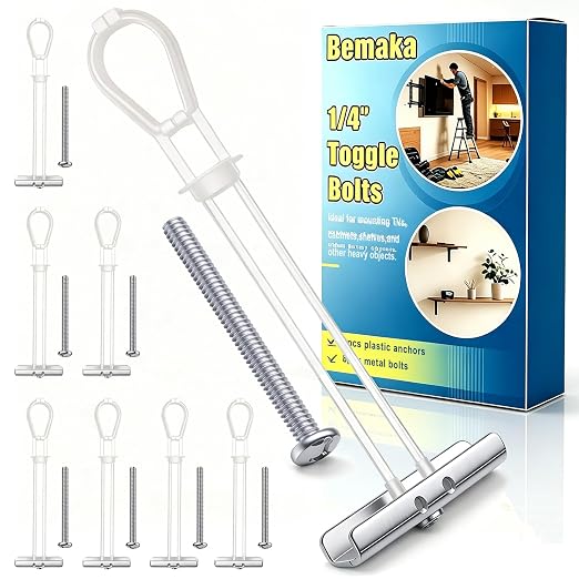 8Pack Drywall Anchor with Bolts Kit, 1/4-20 Heavy Duty Toggle Bolts by Bemaka