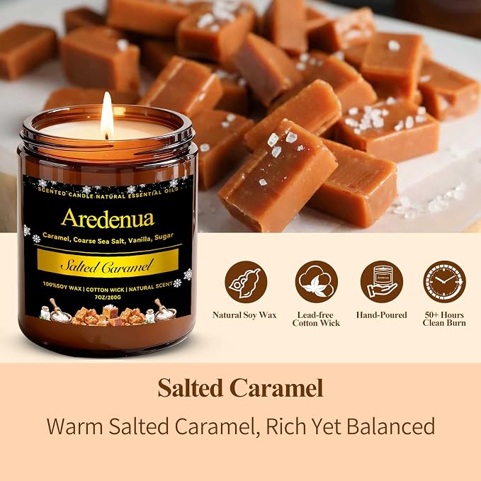 Salted Caramel Odor Eliminating Candles, 7 oz Soy Scented Candle | Eliminates - Image 2