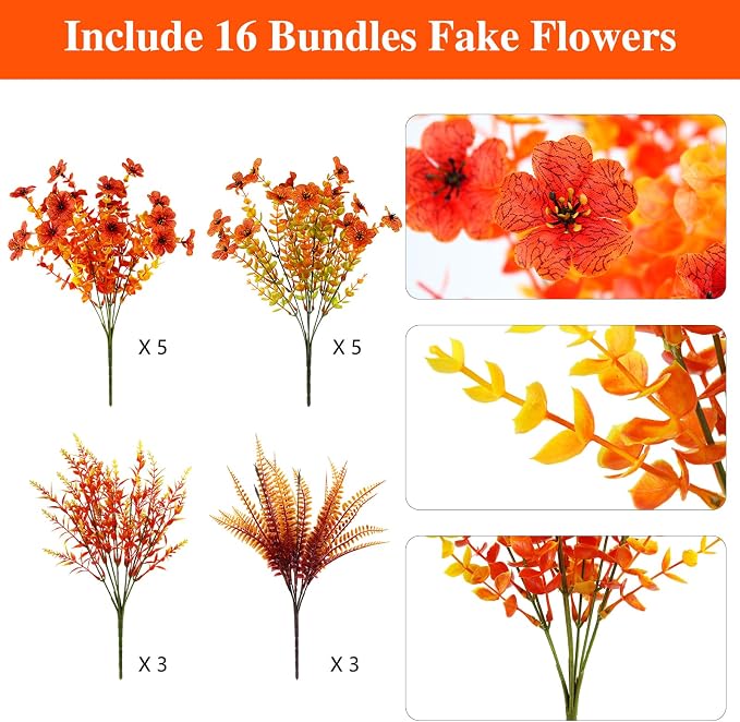 16PCS Artifcial Fall Flowers, Silk Flowers - Image 2