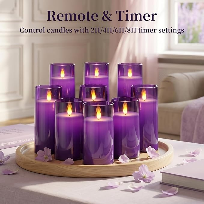 Homemory Purple Flickering Flameless Candles, Battery Operated Acrylic LED - Image 9