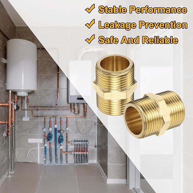 PATIKIL Brass Pipe Fitting, 3/4" BSP Male x 3/4" BSP Male Thread Connector - Image 5