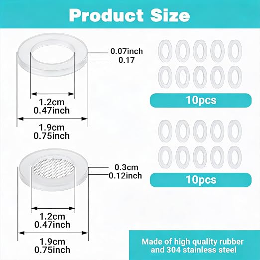 Mabor 20Pcs Rubber Washer for Shower Head, Stainless Steel Mesh Seal Ring Gasket - Image 2