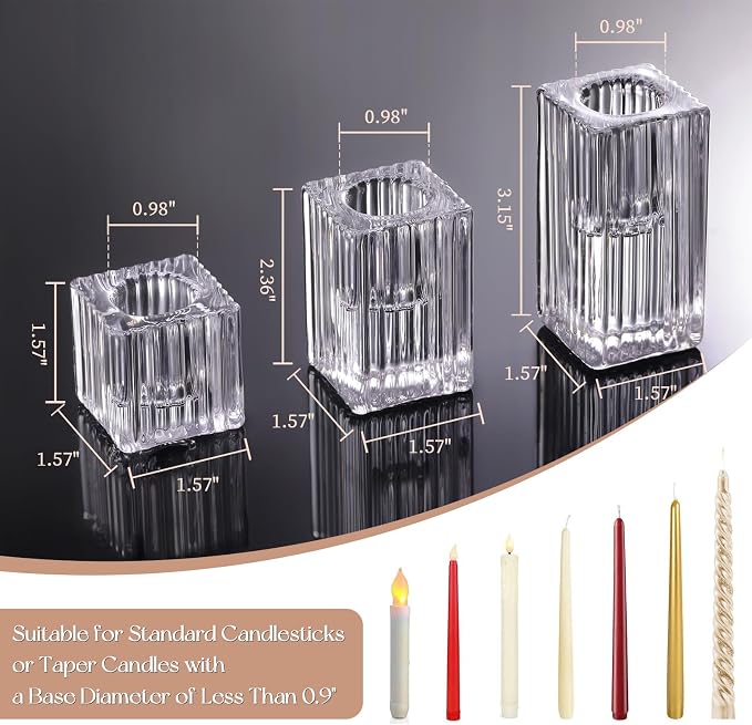 LETINE 12pcs Vertical Stripe Glass Candlestick Holders - Image 2