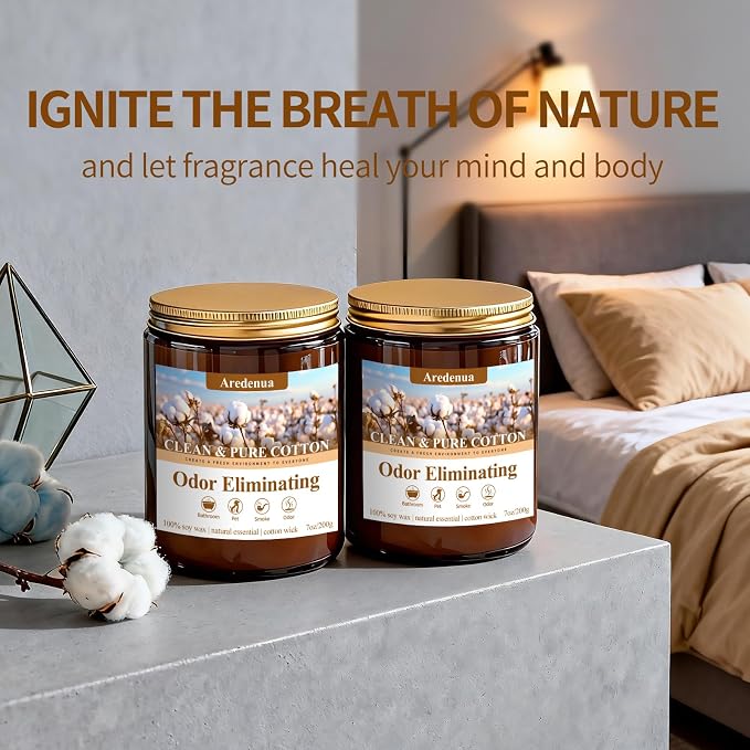 Clean Cotton Odor Eliminating Candles, 7 oz Soy Scented Candle | Eliminates 95% - Image 8