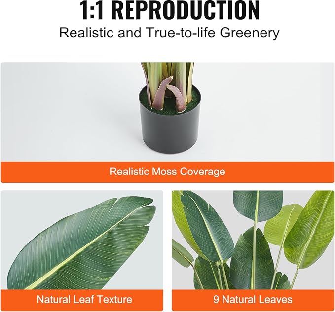 VEVOR Artificial Bird of Paradise Tree, 5 FT Tall Faux Plant, PE Material & - Image 4