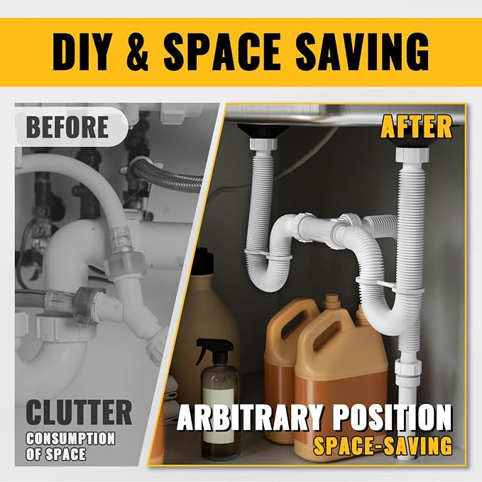 VIVIDA Dual Sink Drain Kit, 1-1/2" Kitchen Sink Drain Pipe - Image 4