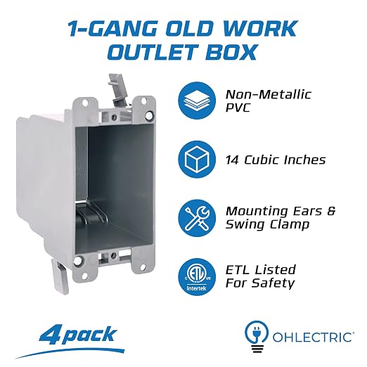 1-Gang Old Work Outlet Box, 14 Cubic Inch Single Gang PVC Electrical Box Swing - Image 2