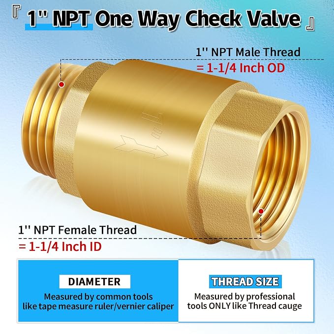 2Pcs 1in NPT Spring Check Valve, Brass Non Return One Way Check Valve, Vertical - Image 2