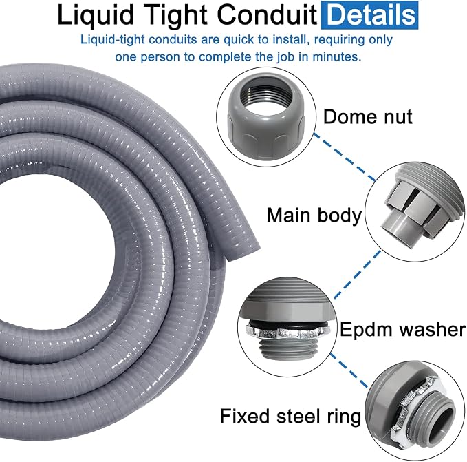1/2inch 100ft Liquid-Tight Conduit and Connector Kit, Flex Conduit | Flexible - Image 5