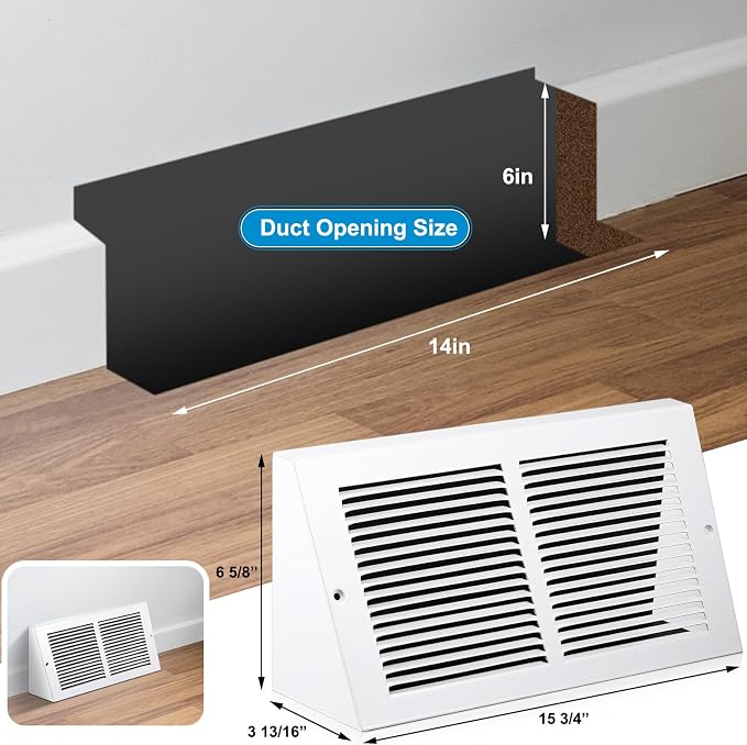 Honeydak 4 Pack Baseboard Register Vent Covers 14" x 6" Duct Opening - Image 2