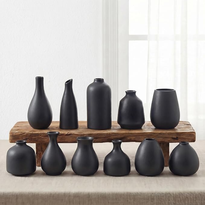 Black Bud Vases, Small Ceramic Vase Set of 11, Mini Pottery Vases - Image 6