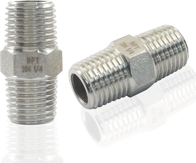 1/4" Male x 1/4" Male NPT Hex Nipple Pipe Fittings | 304 Stainless Steel by Unknown