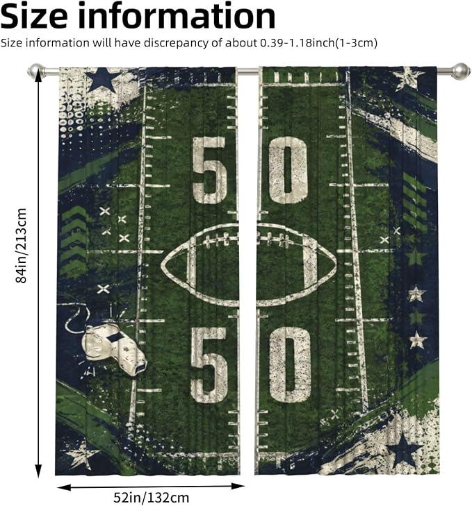 Football Poster Portrait Window Curtains 2 Panels Set, 52 X 84 Inch Polyester - Image 3