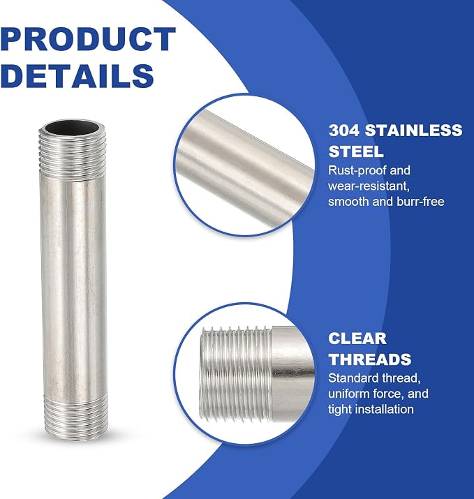 PATIKIL 304 Stainless Steel Pipe Fitting, 2 Pack 1/2" BSP Male x 1/2" BSP Male - Image 4