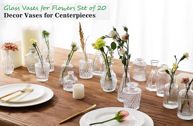 Glass Bud Vases -Set of 20 for Flowers, Small Clear Bud Vases in Bulk for - Image 2