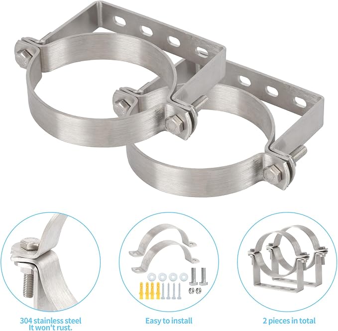 304 Stainless Steel 4-1/4 Inch Rigid Split Ring Hanger, B Vent Wall Strap - Image 2