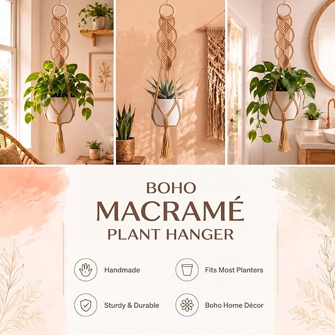 Shappy 2 Pack Boho Macrame Plant Hanger - Image 5