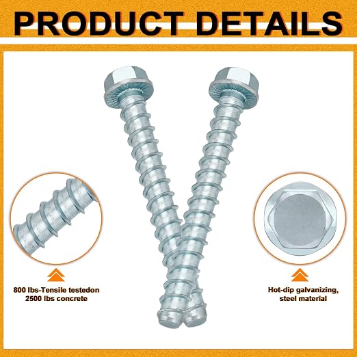 Hicarer 30 Pack 5/8 x 6 Inch Concrete Screws Galvanized - Image 3